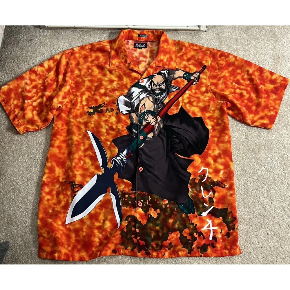 Vintage 90s Chinatown K.A.D. Clothing Co Mens XL Anime Samurai Flames Dragon - Picture 2 of 9